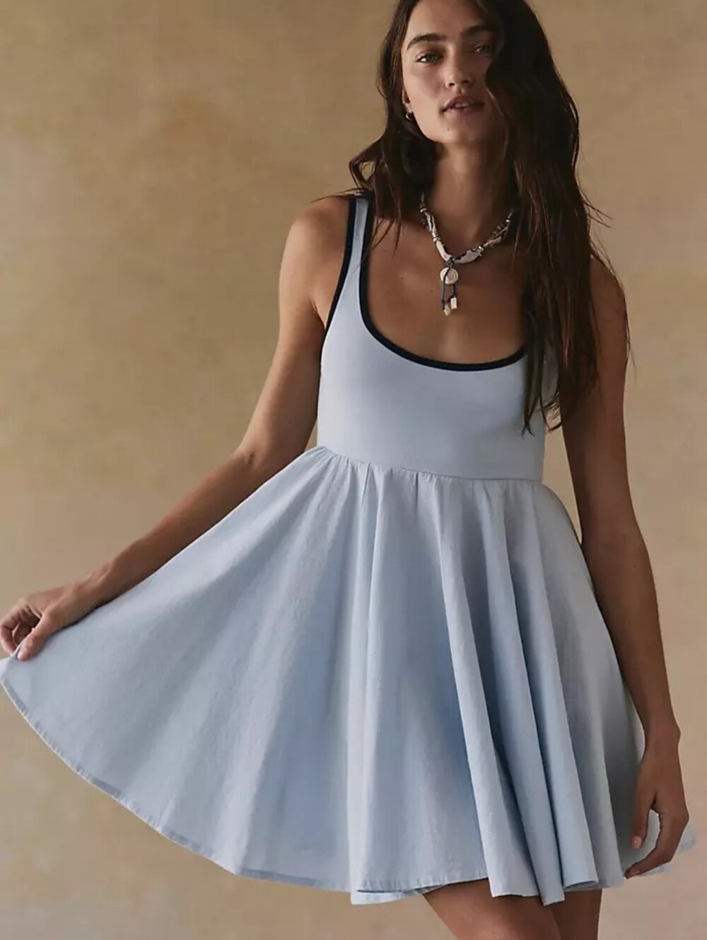 Free People Prescott Cotton Mini Dress light baby blue skater pockets small S